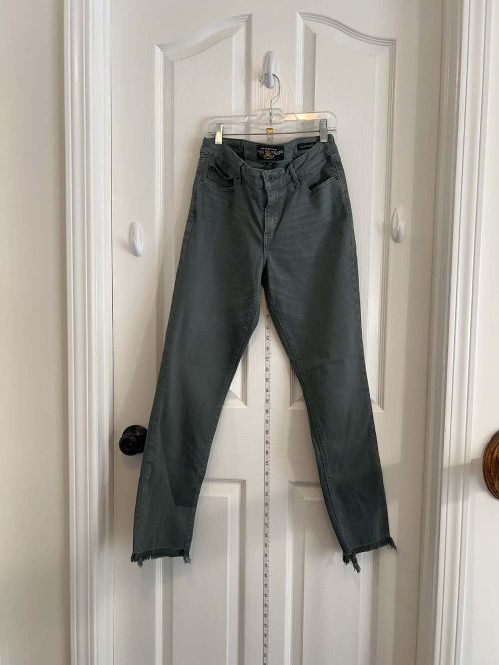 Lucky Brand Lolita Skinny Jeans Women’s 10/30 Gray Green Raw Hem Ankle Denim